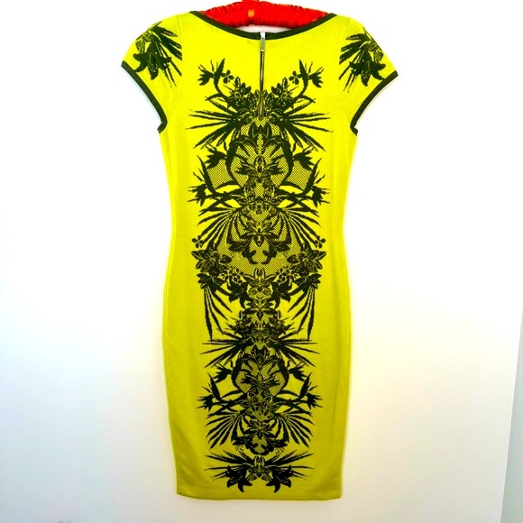 Karen Millen, Size: 2, Knit Dress, Intricate Print, Mesh, Green/Yellow - Picture 8 of 12